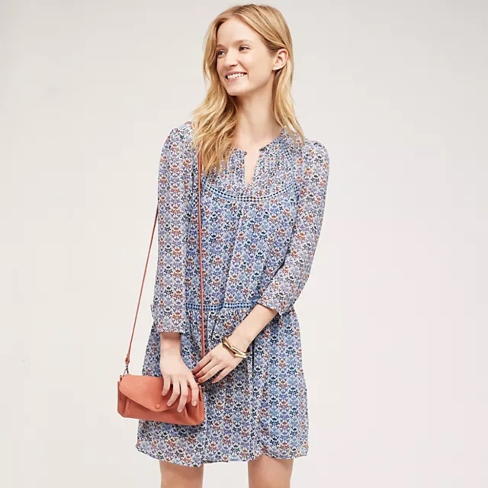 Anthropologie Holding Horses Betony Swing Dress Blue Floral Dress Size 4